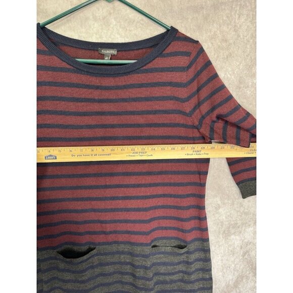 Talbots Sweater Dress Womens Large Burgundy Gray Wool Blend Stripe Sheath Pocket - Picture 8 of 12